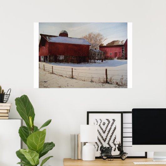 Rode Barns in de winter - poster (Thuiskantoor)