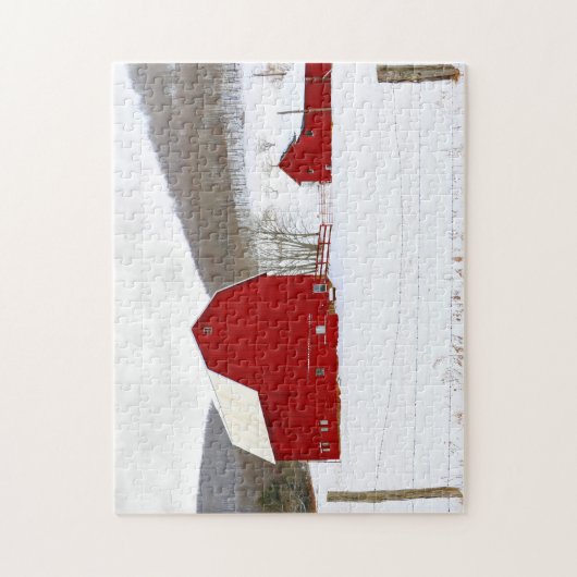 Rode Barns in een sneeuwwinterscène Legpuzzel (Verticaal)