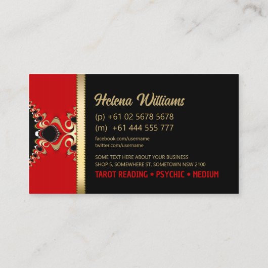 Rode barokke elegante tarot Visitekaartjes (Achterkant)