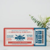 Rode  Baseball Ticket Couples Baby shower Kaart (Staand voorkant)