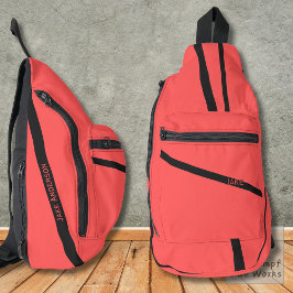 Rode basis met achterlijnen en naam sling bag