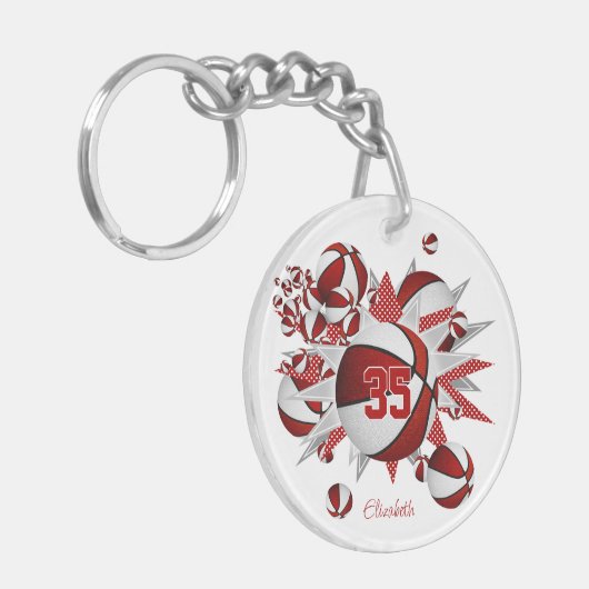 rode basketbal blowout meisjes jersey nummer sleutelhanger (Voorkant Links)