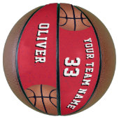 Rode Basketbal met Speler Teamnaam Nummer (Verticaal)