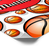 Rode basketbal patroon naam poster (Hoek)