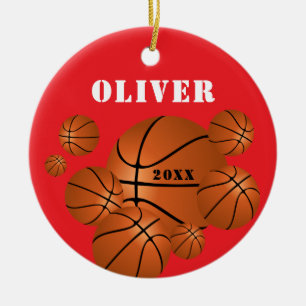 Rode Basketbal Sport Kinder Keepsake Christmas Keramisch Ornament
