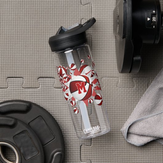 rode basketballen sterren meisjes monogram waterfles (Gym)