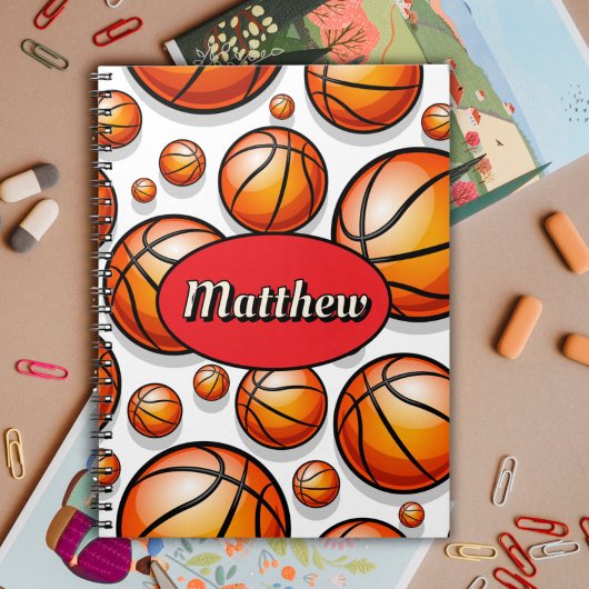 Rode basketbalpatroon naam notitieboek