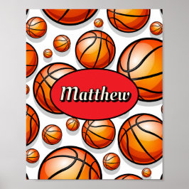 Rode basketbalpatroon naam poster