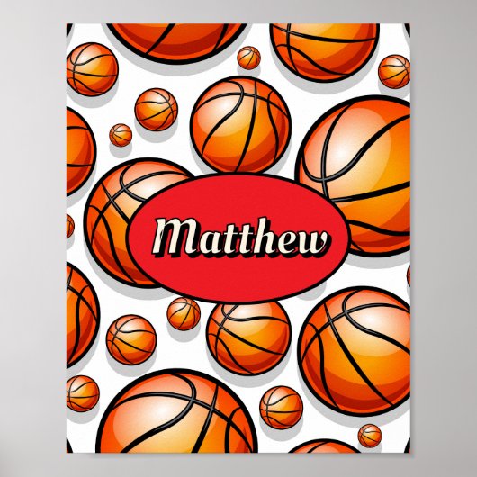Rode basketbalpatroon naam poster (Voorkant)