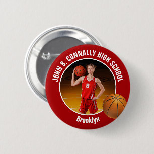 Rode Basketbalspeler Foto Hoge School Geest Ronde Button 5,7 Cm