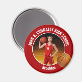 Rode Basketbalspeler Middelbare School Foto Magneet (Voorkant / Achterkant)