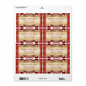 Rode Batik Monogram Huwelijksadreslabels Etiket (Full Sheet)