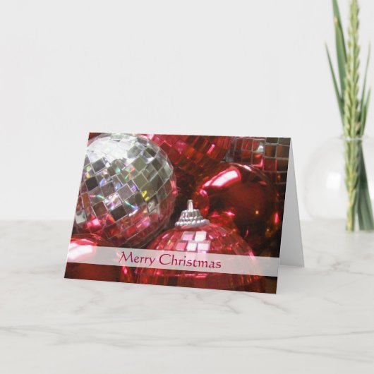 Rode Baubles "Merry Kerstmis"-stripe kaart (Voorkant)