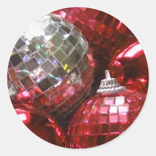 Rode Baubles ronde sticker (Voorkant)