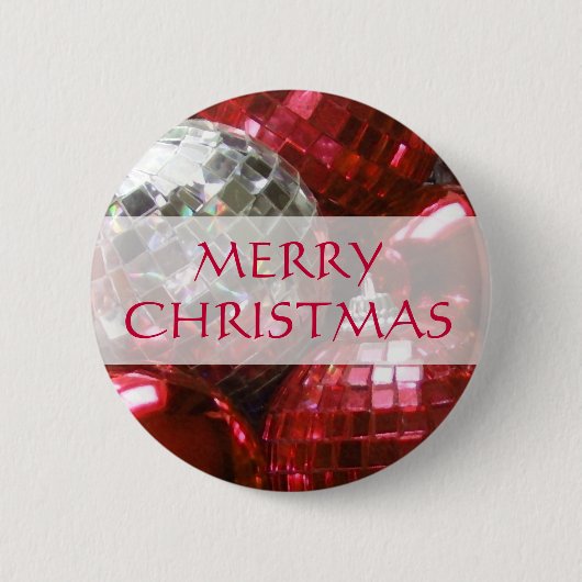 Rode Baubles 'Vrolijk kerstfeest' knop Ronde Button 5,7 Cm (Voorkant)