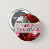 Rode Baubles 'Vrolijk kerstfeest' knop Ronde Button 5,7 Cm (Voorkant /achterkant)