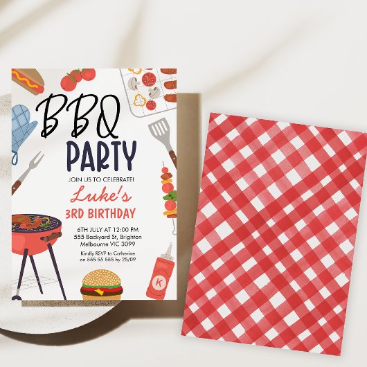 Rode BBQ Blauwe Oven Mitt Jongens BBQ Verjaardag Kaart