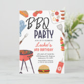 Rode BBQ Blauwe Oven Mitt Jongens BBQ Verjaardag Kaart (Staand voorkant)