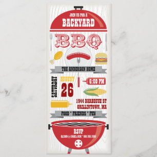 RODE BBQ-GRILL PARTYUITNODIGING KAART