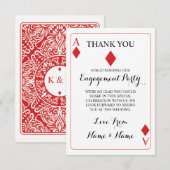 Rode bedankkaart spelkaarten ruiten aas K & Q (Voorkant / Achterkant)