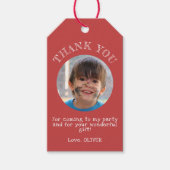 Rode Bedankt Verjaardag Jongen Foto Cadeaulabel (Voorkant)