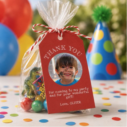 Rode Bedankt Verjaardag Jongen Foto Cadeaulabel