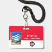Rode Bedrijfsbezoekersfoto Bar Code, Logo Lanyard Badge (Voorzijde met lanyard)