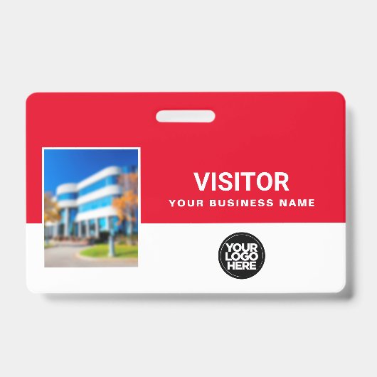Rode Bedrijfsbezoekersfoto Bar Code, Logo Lanyard Badge (Voorzijde)