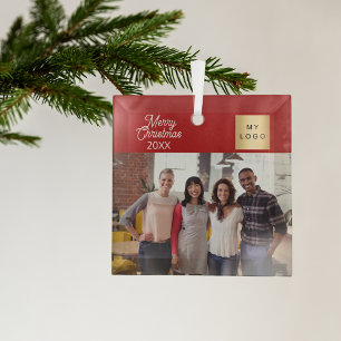 Rode bedrijfsfoto logo Kerstmis Glas Ornament