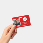Rode Bedrijfslogo Naam Fotobadge Werknemer Badge (Handheld)