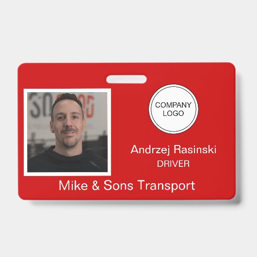 Rode Bedrijfslogo Naam Fotobadge Werknemer Badge (Voorzijde)