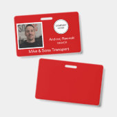 Rode Bedrijfslogo Naam Fotobadge Werknemer Badge (Voor- en achterkant)