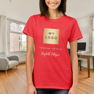 Rode bedrijfslogo naam handtekening t-shirt