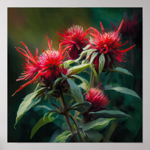 Rode Bee Balm Bloem Art Print Poster