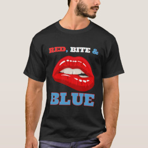 Rode beet blauwe leuke lippen bijten in de mond ku t-shirt