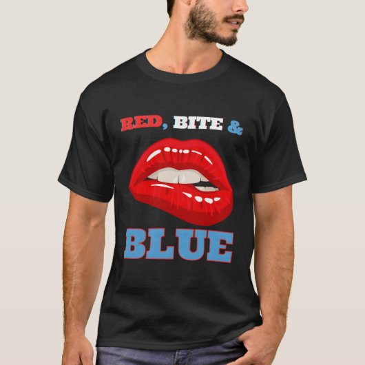 Rode beet blauwe leuke lippen bijten in de mond ku t-shirt (Voorkant)