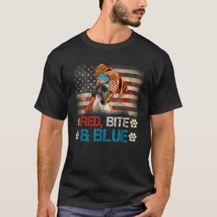 Rode beet en blauwe bokser hond Amerikaanse vlag 4 T-shirt