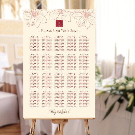 rode beige florale Chinese trouwzitjes Poster