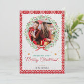 Rode Beige  Foto Kerst Kaart (Staand voorkant)