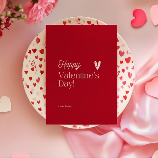 Rode & Beige Hart Typografische Valentijnsdag Kaart