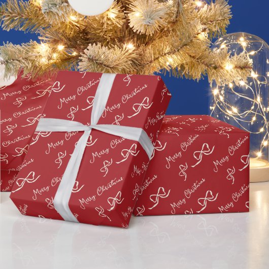 Rode Beige Prettige Kerst Boog Patroon Cadeaupapier (Feestdagen)