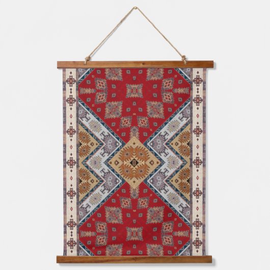 Rode Beige Turkse Kilim Rug Oosterse wandtapijt Hangend Wandkleed (Voorkant)