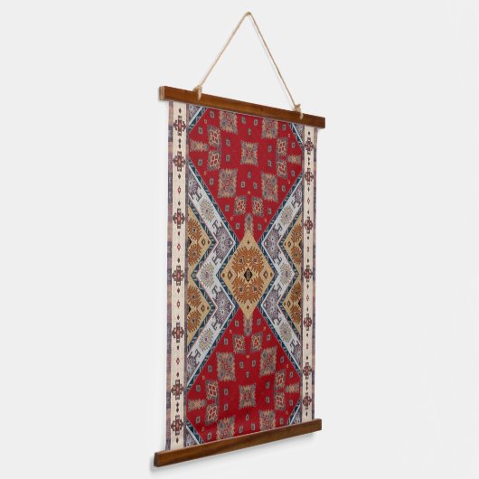 Rode Beige Turkse Kilim Rug Oosterse wandtapijt Hangend Wandkleed (Gebogen)