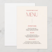 Rode Beige Vintage Valentijnsdag Menukaart Feestdagenkaart (Voorkant / Achterkant)