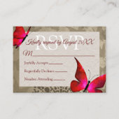 Rode, beige vlinder Quinceañera RSVP Advieskaart (Voorkant)