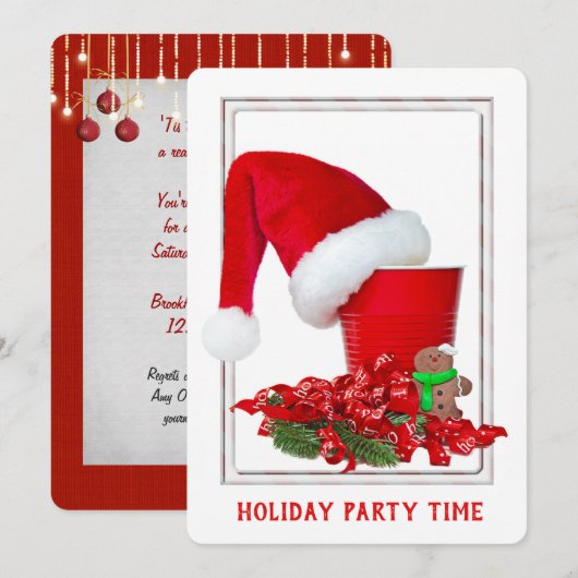rode beker Kerstfeest Uitnodiging (Voorkant / Achterkant)