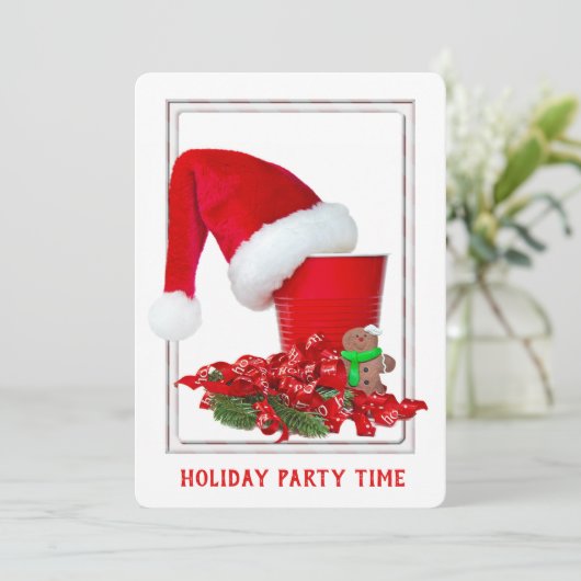 rode beker Kerstmis Party uitnodiging (Staand voorkant)