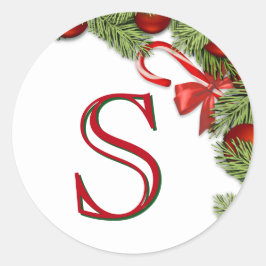 Rode Bellen Dennenaalden Kerst Envelope Zegel