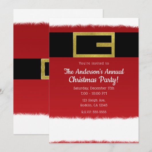 Rode Belt Kerstman Vakantie Kerstuitnodigingen Kaart (Voorkant / Achterkant)