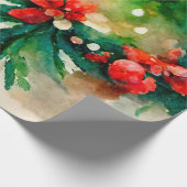 Rode Berries Greenery kerstFloral Waterverf Cadeaupapier (Hoek)